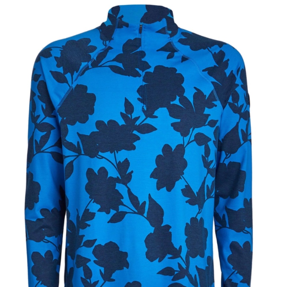 G/FORE Men's Small Tonal Floral Luxe Mens Golf 1/4 Zip  Racer Blue MSRP $155